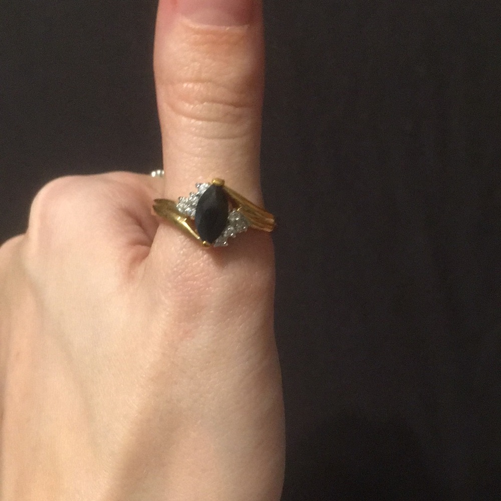 14k Gold plated two tone black sapphire ring